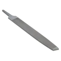 This rectangular file features a tapered single-cut design with a smooth cut and natural finish. It measures 8 inches in length without tang, 13/16 inches in width, and 1/8 inch in thickness. Suitable for precision metalworking, deburring, and shaping metal parts in tool rooms, machine shops, and maintenance applications.