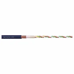 This continuous flexing data cable features 26 AWG, 8 conductors in a twisted-pair configuration, with a TPR jacket rated at 300 V. It is designed for use in cable carriers in automated machinery, robotics, and conveyor systems requiring reliable signal transmission. The cable is UV/sunlight resistant and certified to IPA 14644-1 for cleanroom environments.