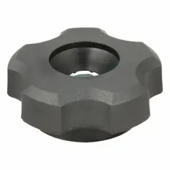 This Snap-Lock 5-Arm Knob features a plastic body with a steel #10-24 thread insert. With a 1.36 in diameter, it is designed for manual clamping, positioning, and adjustment on industrial machinery, jigs, and fixtures.