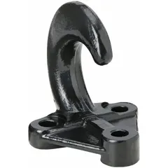Forged steel tow hook in black finish. Used for vehicle recovery and towing applications in industrial, agricultural, and automotive settings.