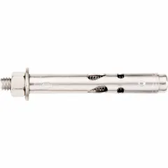 This hex-head sleeve anchor is designed for fastening into solid concrete or masonry. Made of steel with a plain finish, it features a 3/4 in diameter and 5/8"-11 thread size. Suitable for structural applications in construction and industrial settings. Sold in a 10-pack.
