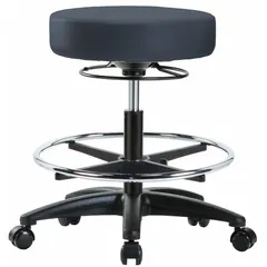 Vinyl Lab Stool, Height Range 20 1/2 to 28 in, 17 in Seat Width and Depth, Fiberglass Base, 5 Glides, Foot Support