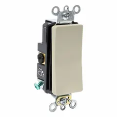 Non-illuminated 3-way maintained rocker switch rated 20 A at 120/277V AC. Ivory finish. Used for controlling a single load from two locations in commercial and industrial environments.