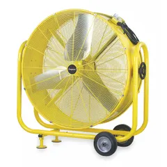 Mobile industrial floor fan with a 30-inch blade diameter, powered by a 1/3 hp direct-drive motor on 120V AC. Steel construction provides durability for use in workshops, warehouses, and manufacturing facilities. Designed for spot cooling or general air circulation in large indoor spaces.