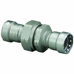 Steel press pipe fitting with 1/2 in pipe size and Press-fit x Press-fit connection. FKM sealing material. Used for joining steel pipes in plumbing, HVAC, and industrial piping systems.