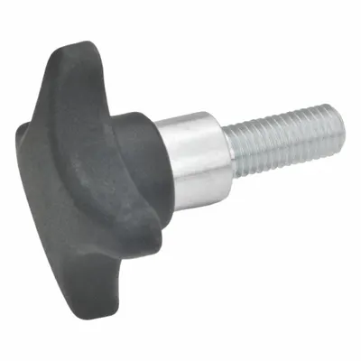 JW WINCO 4-Arm Knob with Threaded Stud, M10, 50 mm Dia - 4-Arm Knobs with Threaded Stud