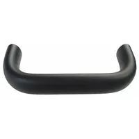 This load-rated standard 'U' pull handle is made of aluminum with a black finish. It features a 3.94 in mounting hole center-to-center distance and threaded M6 screw holes for secure attachment. Commonly used on industrial enclosures, machinery doors, and control panels