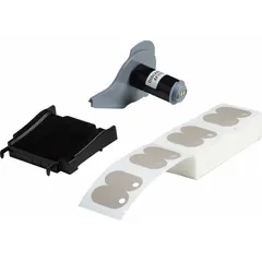 Precut oval tag roll with top hole, each tag measuring 3/4 in x 1 7/32 in. Made of gray polyethylene with a matte finish. Suitable for indoor use. Compatible with BMP71 printer series for on-demand labeling. 100 tags per roll.