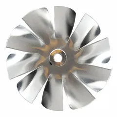 Aluminum fan propeller with 10 blades and a 3-inch diameter. Designed for clockwise-facing discharge in HVAC and refrigeration systems to move air across coils or through ductwork. Suitable for condenser fans and unit coolers.