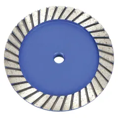 This 4" diameter turbo diamond segment cup grinding wheel features a 5/8"-11 arbor and 24 segments. It is designed for heavy-duty surface preparation, grinding, shaping, and leveling on concrete, stone, and masonry materials.