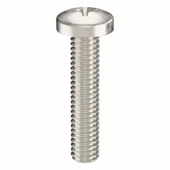 Pan head machine screws with 5/16"-18 thread, 1 1/2 in length, made from 316 stainless steel with plain finish. Phillips drive with #4 drive size. Supplied in a 5-pack. Used for fastening components in applications requiring corrosion resistance, such as marine, chemical processing, and food equipment.