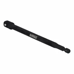 This impact socket adapter converts a 1/4" square drive impact tool to accept 3/8" square-drive sockets. With a 6-inch overall length, it provides extended reach for fastening applications. Designed for use with impact wrenches and drivers in assembly and repair tasks.