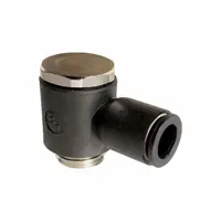 This tube fitting connects 1/8 in BSPP threaded ports to 6 mm OD tubing using a push-to-connect mechanism for tool-free installation. Constructed with a nylon body and nickel-plated brass components, it is suited for pneumatic systems and control applications