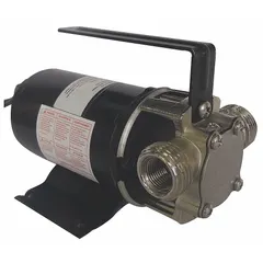 This battery-powered flexible impeller utility pump operates on 12V DC and delivers a maximum head of 36.7 ft. It features a Buna-N impeller, a 7 ft cord, and connections of 3/8 in FNPT and 3/4 in MGHT. Suitable for transferring water and non-aggressive fluids in mobile, remote, or emergency applications.