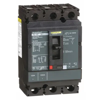 SQUARE D Molded Case Circuit Breaker: 125 A Amps, 25kA at 240V AC, Fixed, Line/Load Lug - H-Frame Square D Molded Case Circuit Breakers