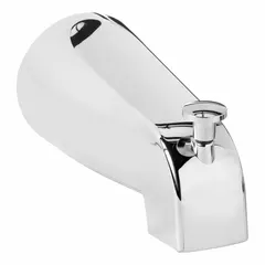 This bathtub spout features a pull-up diverter to redirect water flow to a showerhead. It has a slip-fit connection, a 5 1/4 in spout reach, and a chrome trim finish. Constructed from die cast steel, it is suitable for residential and commercial tub/shower installations.