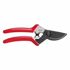 These pruning shears feature a steel blade with a 3/4 in cutting capacity and an aluminum handle with cushioned grip. Overall length is 2 1/2 in. Suitable for trimming branches and stems in landscaping and gardening tasks.