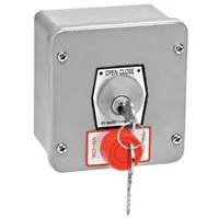 Keyed garage door opener station with momentary contacts for outdoor surface mount. Provides Open-Close-Stop control functions and includes a Stop feature. Suitable for use with gate operators in material handling and dock loading applications