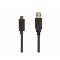 USB 3.0 cable with a USB Type C connector on one end and a USB Type A connector on the other. Black jacket, 6 ft length. Supports data transfer and charging between devices with USB Type C and Type A ports