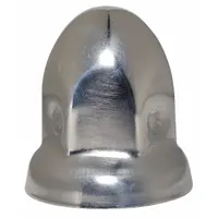 Metric lug nut cover made of polished stainless steel with a 33 mm hex size. Designed to protect wheel lug nuts on fleet vehicles and heavy equipment, resisting corrosion while maintaining a professional appearance