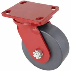 Swivel plate caster with an 8-inch diameter, 3-inch wide black nylon wheel and ball bearings. Mounting height is 10 1/2 inches. No brake. Suitable for heavy-duty material handling equipment, platform trucks, and industrial carts on smooth floors.