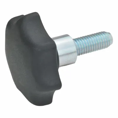 JW WINCO 7-Arm Knob with Threaded Stud, Plastic w/ SS Thread, M6-30 - 7-Arm Knobs with Threaded Stud