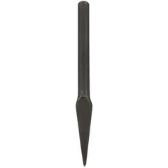 Steel cape chisel with a 1/4 in blade width and 5 3/4 in overall length. Plain grip handle. Used for cutting keyways, slots, and square corners in metal. Complies with ASME B107.410-2008.