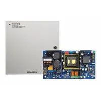 Steel-enclosed power supply board accepting 115/230V AC input. Converts AC to DC for distribution in access control, security, and automation systems. Suitable for facility and plant installations requiring a regulated power source within a secure housing