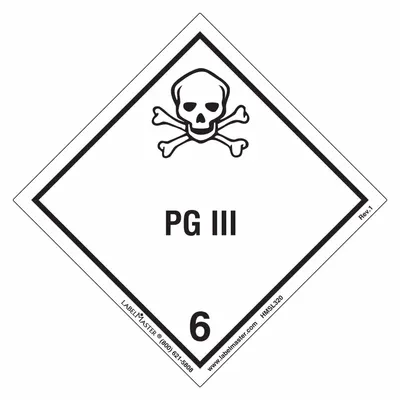LABELMASTER PG III Placard, 3 15/16 in x 4 in, 500 PK - Class 6: Toxic, Poison Inhalation & Infectious Substances