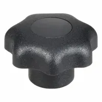 This 7-arm knob features a 25 mm diameter plastic body with a steel threaded insert. It has a #8-32 thread size and 10 mm thread length. Designed for manual adjustment and clamping on machinery, jigs, and fixtures, the multi-arm shape provides multiple hand positions for controlled torque application