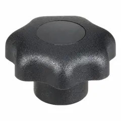 This 7-arm knob features a 25 mm diameter plastic body with a steel threaded insert. It has a #8-32 thread size and 10 mm thread length. Designed for manual adjustment and clamping on machinery, jigs, and fixtures, the multi-arm shape provides multiple hand positions for controlled torque application.