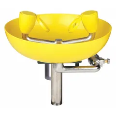 Wall-mount plumbed eyewash station with a single-handle faucet and covered ABS plastic design. Fully recessed for flush installation. Activated by a push plate for emergency eye irrigation in industrial facilities.