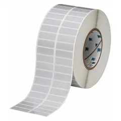 This precut label roll measures 1/2 in x 1 1/2 in and is made of gray polyester. Each roll contains 10,000 labels and is compatible with the i5100 printer series. Typical applications include industrial identification, wire marking, and asset labeling.