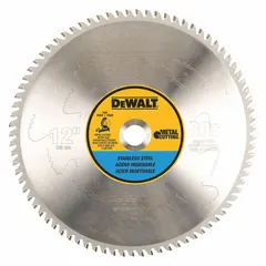 Circular saw blade designed for cutting stainless steel. Features 80 teeth, 0.09-inch cut width, and 1-inch arbor. Constructed from solid stock for use in metal fabrication and construction applications.