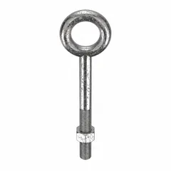 This machinery eye bolt without shoulder is made from 18-8 stainless steel with a plain finish. It features a 3/8"-16 thread size and includes a nut. Commonly used for lifting, rigging, and pulling applications where a threaded anchor point is required.