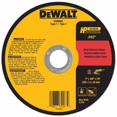 Type 1 cut-off wheel for cutting carbon and stainless steel. Aluminum oxide construction with 60 grit and A60T bond. Suitable for fabrication, maintenance, and repair tasks in metalworking.