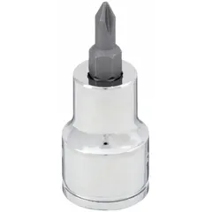This Phillips bit socket has a 3/16 in SAE tip size and an overall length of 1 55/64 in. It is designed for driving Phillips-head screws in assembly, maintenance, and repair tasks.