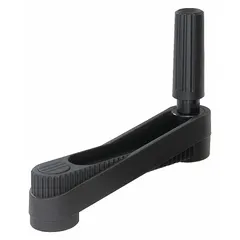Steel crank handle with a revolving plastic grip for manual actuation in industrial machinery. The 1/2 in bore diameter and 125 mm handle length suit applications such as adjusting valves, positioning worktables, or operating clamping mechanisms.