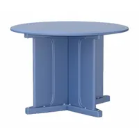 This round X-base table has a 42-inch diameter and is made of polyethylene. It includes a game top, accepts ballast for stability, and complies with ISO 22196 antimicrobial standards. Suitable for break rooms, cafeterias, and other commercial settings requiring a durable, easy-to-clean surface