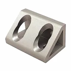 This gusseted inside-corner bracket is made of anodized aluminum and designed for 15 Series structural framing systems. It provides reinforcement at inside-corner joints in industrial framing applications such as machine guards, workstations, and automation structures.