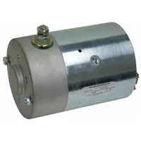 DC wound field motor designed for hydraulic lift applications such as scissor lifts and dock levelers. Operates at 12V DC, 1-3/5 hp, 2800 RPM, with a full load current of 200 A. Features a 9/16 in shaft diameter, 6 5/16 in overall length, and CCWSE rotation