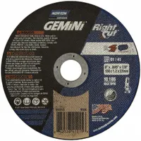General-purpose cut-off wheel for carbon and stainless steel. Type 1 design with 36-grit aluminum oxide. Measures 6" diameter, 0.045" thickness, 7/8" arbor hole. Suitable for metal fabrication, maintenance, and repair tasks