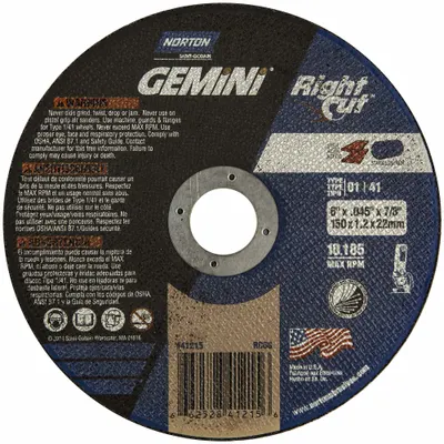 NORTON Gemini RightCut Type 1 Cut-Off Wheel - General Purpose Cut-Off Wheels for Carbon & Stainless Steel