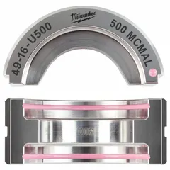 Crimping die set for use with Milwaukee 2679-20 and 49-16-U111 tools. Designed for crimping copper lugs and splices from 500 kcmil to 500 kcmil. Suitable for heavy-duty electrical installations in industrial power distribution and utility applications.