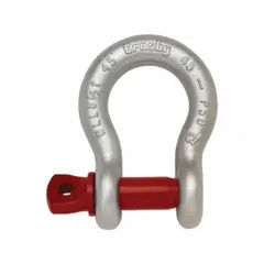 Anchor shackle for lifting applications, rated at 1,500 lb working load limit. Compatible with sling widths up to 7/8 in. Silver body with red type designation. Used to connect slings, chains, or cables to loads in rigging and overhead lifting.