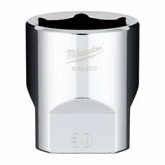 This 1/2 in drive, 30 mm socket size, 6-point standard chrome anti-roll hand socket is designed for industrial fastening applications. Its chrome construction provides corrosion resistance, making it suitable for use with metric fasteners in automotive, manufacturing, and maintenance tasks.