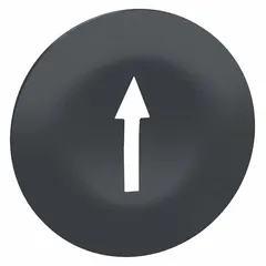 Non-illuminated push button head with black finish and arrow legend. Snap-on attachment for ZB4 series operators and contact blocks. Suitable for 22 mm panel openings in industrial control panels, machinery, and conveyor systems.