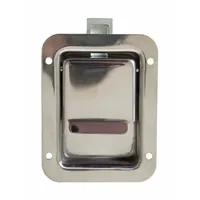This stainless steel paddle latch is designed for securing truck boxes. It features a silver finish and an overall height of 4 3/4 inches. Compatible with manufacturer model number 7707614