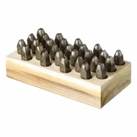 Set of steel lower-case sharp-face stamps including letters A thru Z and an ampersand (&). Each stamp has a 3/16 in character height and 2 3/8 in shank length. Used for permanently marking metal, plastic, or wood parts in industrial maintenance, tool identification, and quality-control applications
