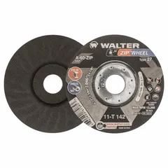 General-purpose cut-off wheel for carbon and stainless steel. Type 27 depressed center design with 60 grit. Measures 4-1/2" diameter, 3/64" thickness, 7/8" arbor hole. Suitable for metal fabrication and maintenance cutting applications.